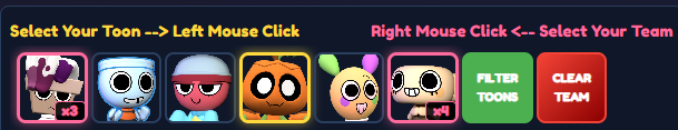 Toon and team selection controls